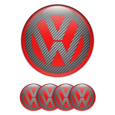 VW Emblem for Center Wheel Caps Red Base Carbon Classic Logo Design