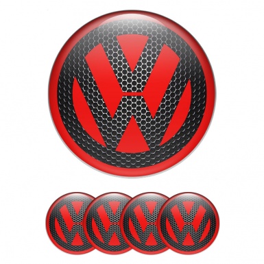 VW Center Wheel Caps Stickers Red Base Dark Grate Classic Logo
