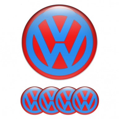 VW Wheel Stickers for Center Caps Red Base Blue Classic Logo Design