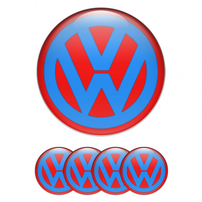 VW Wheel Stickers for Center Caps Red Base Blue Classic Logo Design