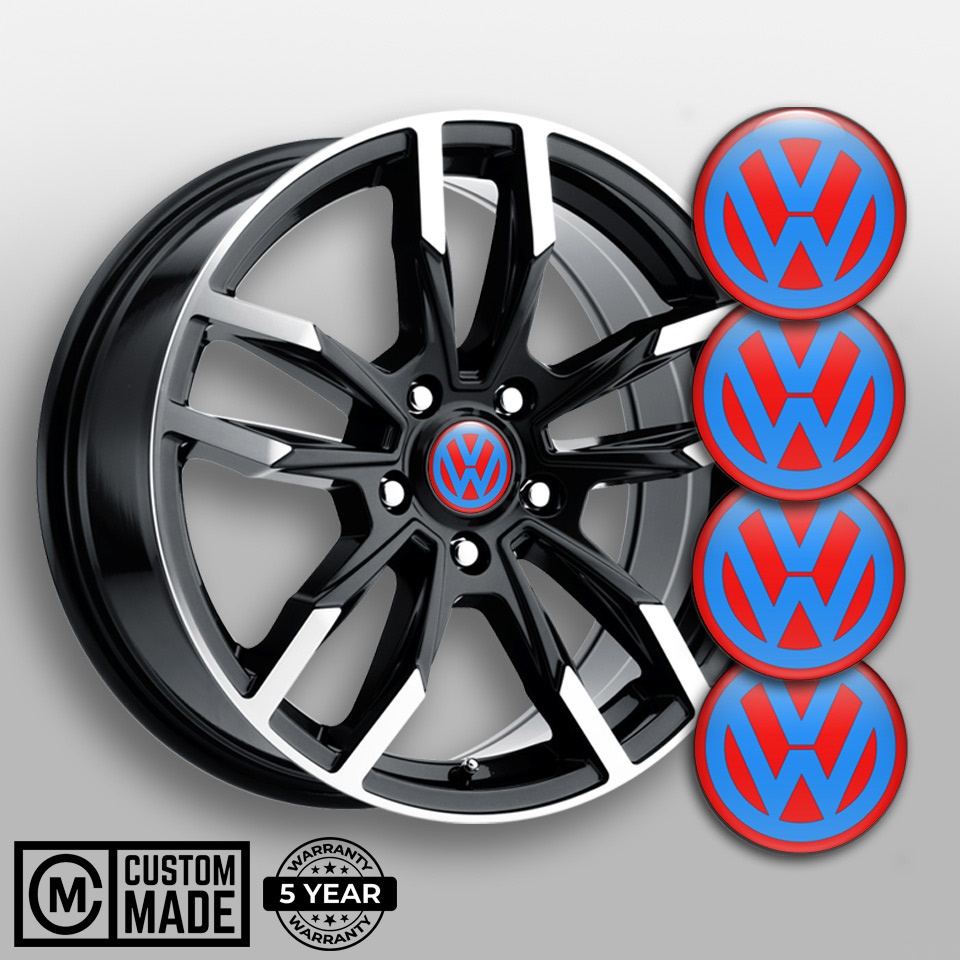 VW Wheel Stickers for Center Caps Red Base Blue Classic Logo Design ...
