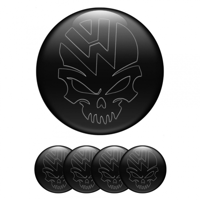 VW Silicone Stickers for Center Wheel Caps Black Base Skull Logo Design