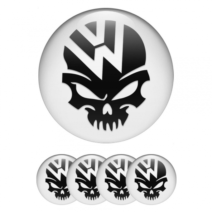 VW Wheel Emblem for Center Caps White Fill Skull Logo Design