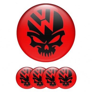 VW Stickers for Wheels Center Caps Red Fill Skull Logo Edition