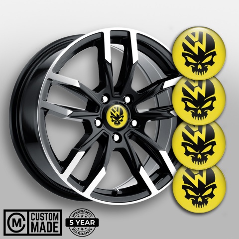 VW Emblem for Wheel Center Caps Yellow Base Skull Logo Edition