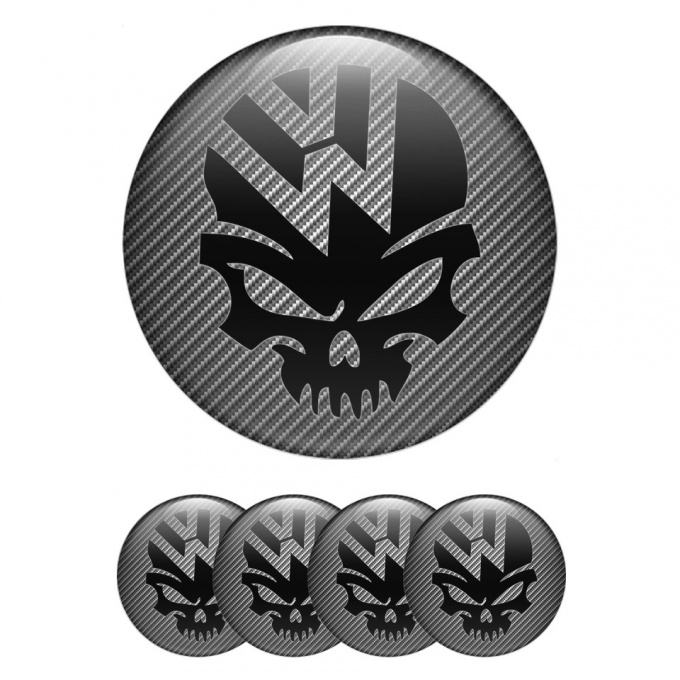VW Center Wheel Caps Stickers Light Carbon Skull Logo Edition