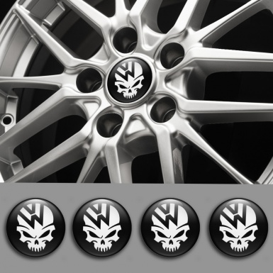 VW Emblems for Center Wheel Caps Black Base White Skull Logo