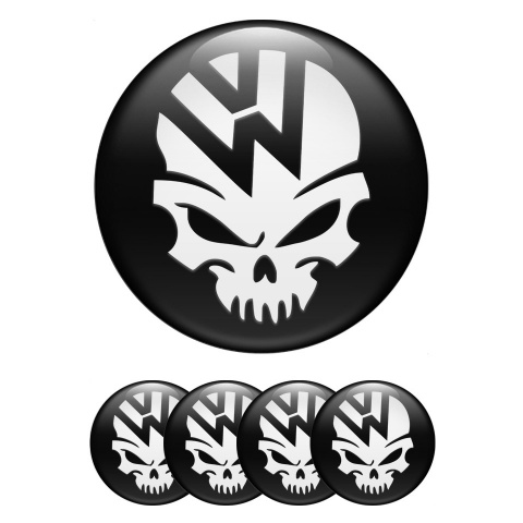 VW Emblems for Center Wheel Caps Black Base White Skull Logo