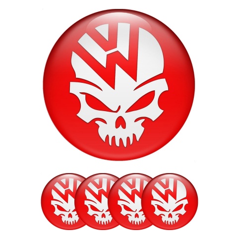 VW Wheel Emblem for Center Caps Red Base White Skull Logo