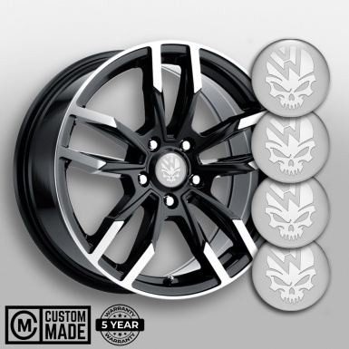 VW Emblem for Wheel Center Caps Grey Base White Skull Edition
