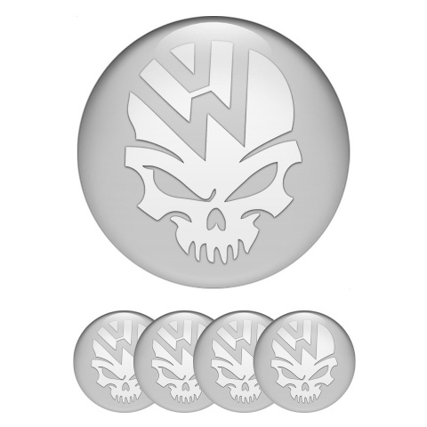 VW Emblem for Wheel Center Caps Grey Base White Skull Edition