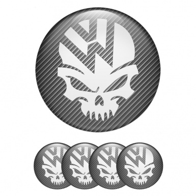 VW Emblem for Center Wheel Caps Carbon Effect White Skull Edition
