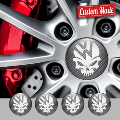 VW Emblem for Center Wheel Caps Carbon Effect White Skull Edition