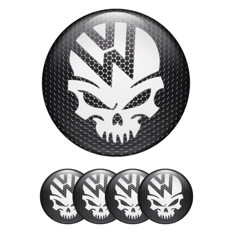 VW Center Wheel Caps Stickers Steel Base White Skull Edition
