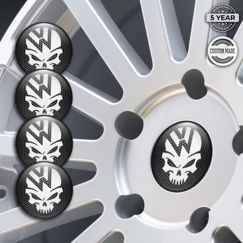 VW Center Wheel Caps Stickers Steel Base White Skull Edition