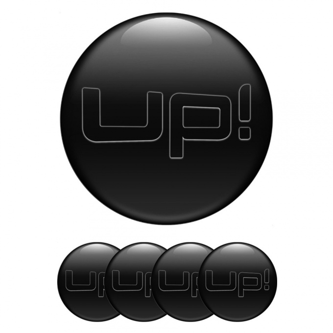 VW Up Emblems for Center Wheel Caps Black Base Dark Logo Edition