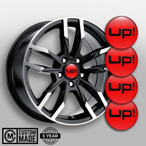 VW Up Silicone Stickers for Center Wheel Caps Red Base Black Logo