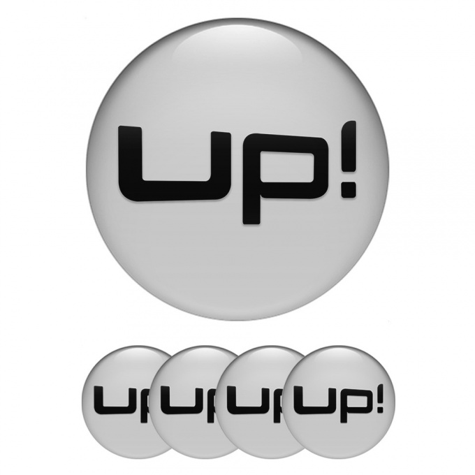 VW Up Stickers for Wheels Center Caps Grey Base Black Logo Design