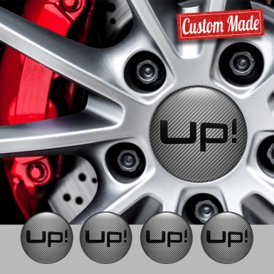 VW Up Emblem for Wheel Center Caps Carbon Fiber Black Logo Edition