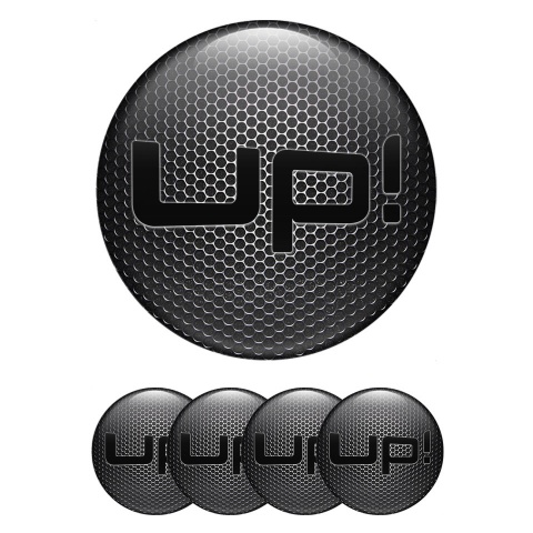 VW Up Emblem for Center Wheel Caps Steel Grate Black Logo Edition