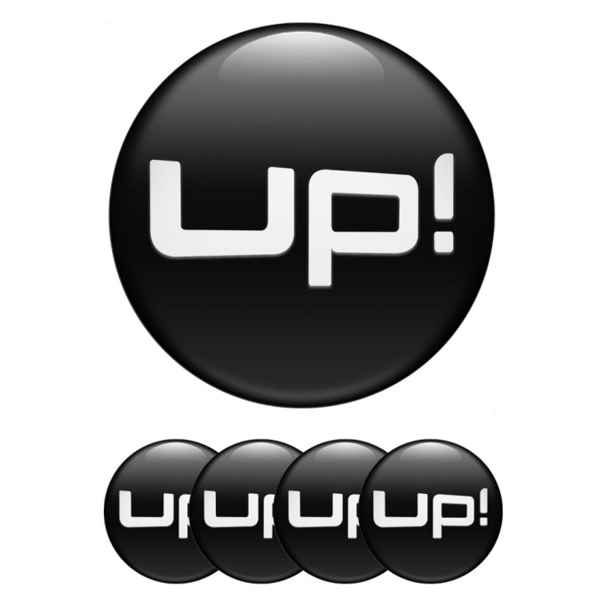 VW Up Center Wheel Caps Stickers Black Fill White Logo Design