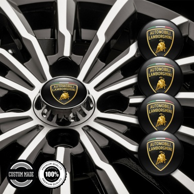 Lamborghini Emblem for Center Wheel Caps Black Classic Shield Italian Banner