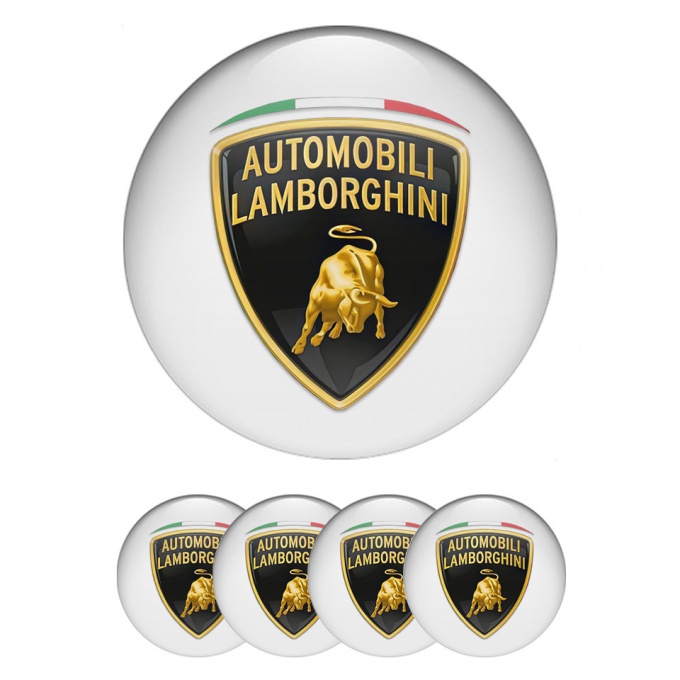 Lamborghini Emblem for Wheel Center Caps White Gold Shield Italian Banner