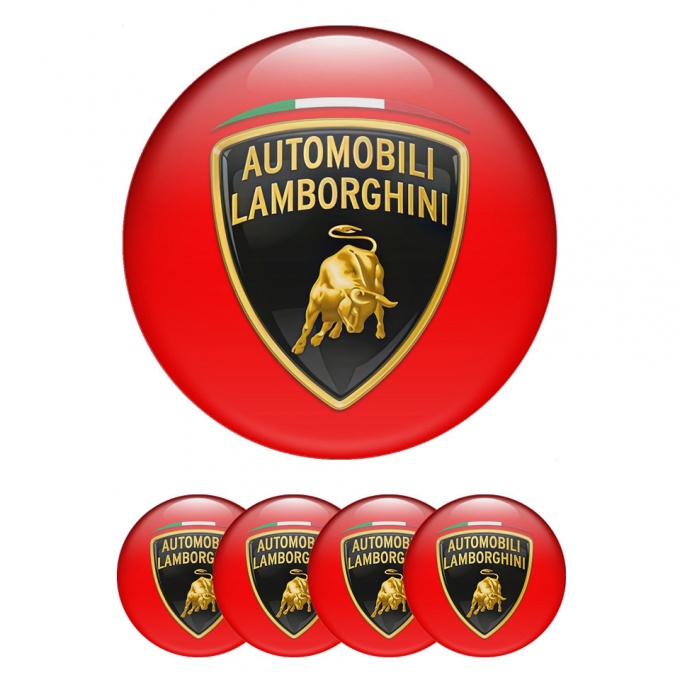 Lamborghini Center Wheel Caps Stickers Red Classic Shield Italian Flag