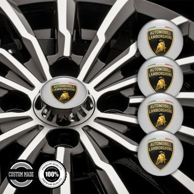 Lamborghini Wheel Stickers for Center Caps Grey Classic Shield Italian Flag