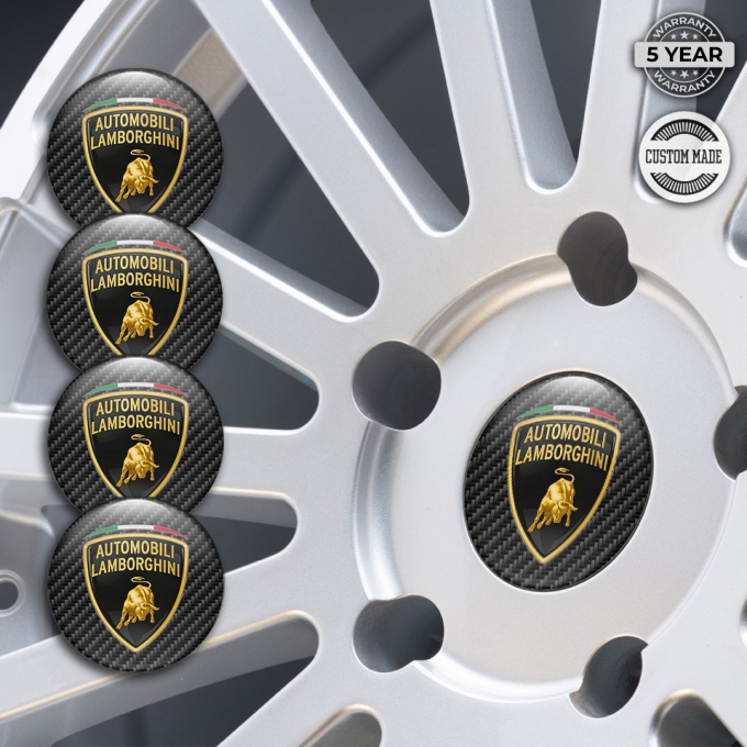 Lamborghini Stickers for Wheels Center Caps Black Carbon Italian Flag ...