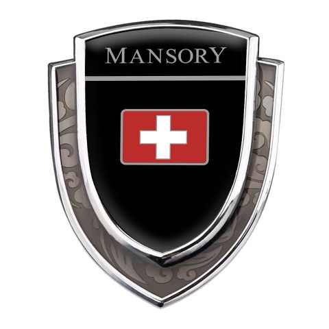 Mansory Emblem Trunk Badge Silver Black Base Cross Logo Design