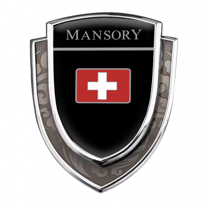 Mansory Emblem Trunk Badge Silver Black Base Cross Logo Design