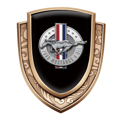 Ford Mustang Metal Domed Emblem Gold Black Fill Chrome Logo Design