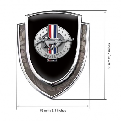 Ford Mustang Metal Domed Emblem Silver Black Fill Chrome Logo Design