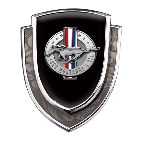 Ford Mustang Metal Domed Emblem Silver Black Fill Chrome Logo Design