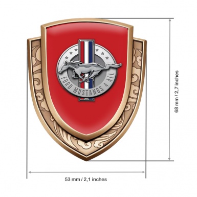 Ford Mustang Emblem Badge Self Adhesive Gold Red Base Chrome Logo