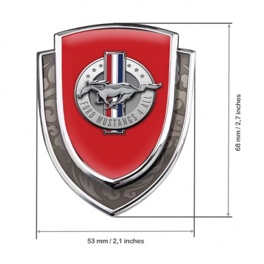 Ford Mustang Emblem Badge Self Adhesive Silver Red Base Chrome Log