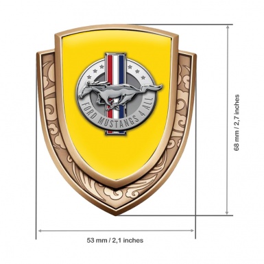 Ford Mustang Emblem Fender Badge Gold Yellow Base Chrome Logo