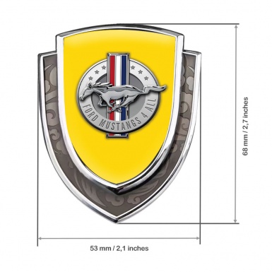 Ford Mustang Emblem Fender Badge Silver Yellow Base Chrome Logo