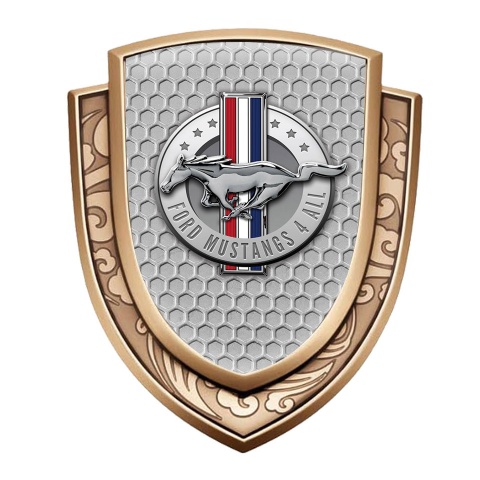 Ford Mustang Emblem Badge Gold Grey Honeycomb Chrome Logo Motif
