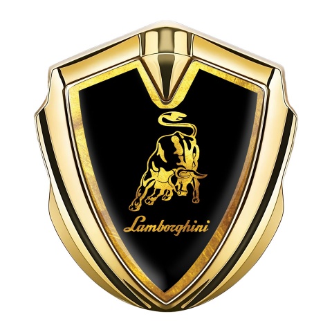 Lamborghini Emblem Badge Self Adhesive Gold Black Glimmering Frame