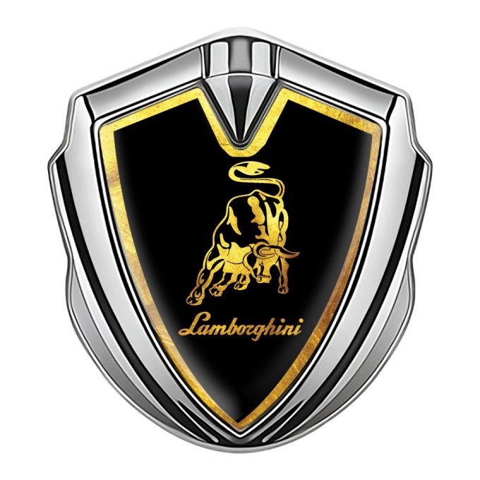 Lamborghini Emblem Badge Self Adhesive Silver Black Glimmering Frame