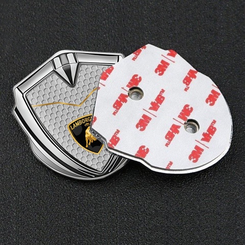 Lamborghini Emblem Fender Badge Silver Honeycomb Stylish Logo Design