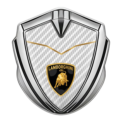 Lamborghini Metal Emblem Self Adhesive Silver White Carbon Stylish Design