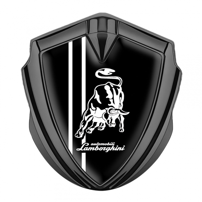 Lamborghini Emblem Badge Graphite Black Background White Sport Stripes