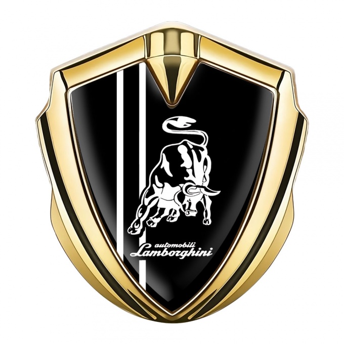 Lamborghini Emblem Badge Gold Black Background White Sport Stripes