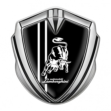 Lamborghini Emblem Badge Silver Black Background White Sport Stripes