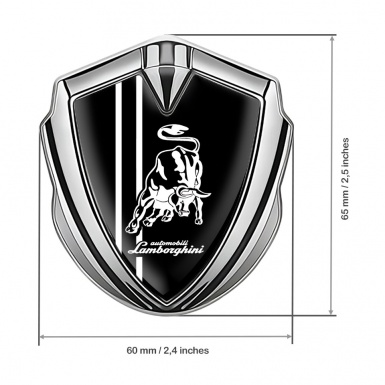 Lamborghini Emblem Badge Silver Black Background White Sport Stripes