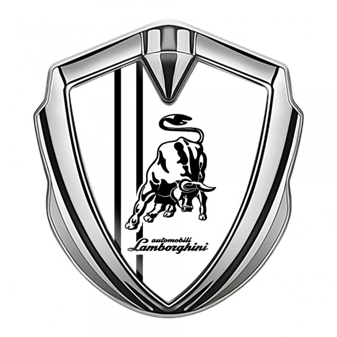Lamborghini Domed Emblem Silver White Background White Sport Stripes