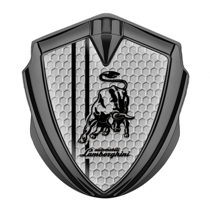 Lamborghini Badge Self Adhesive Graphite Honeycomb White Stripes Design